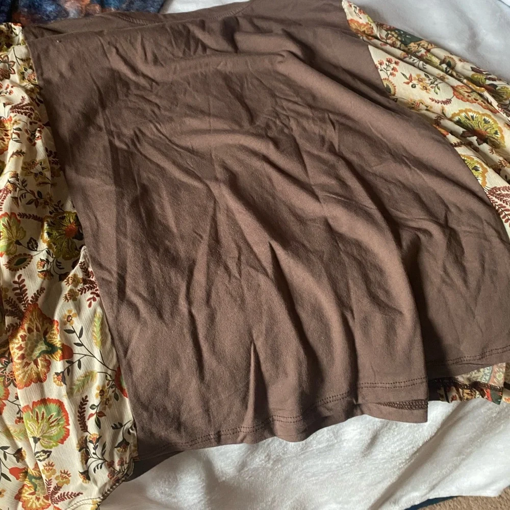 Brown Free Bird Graphic Tee with Patterned Sleeves - Picture 2 of 2